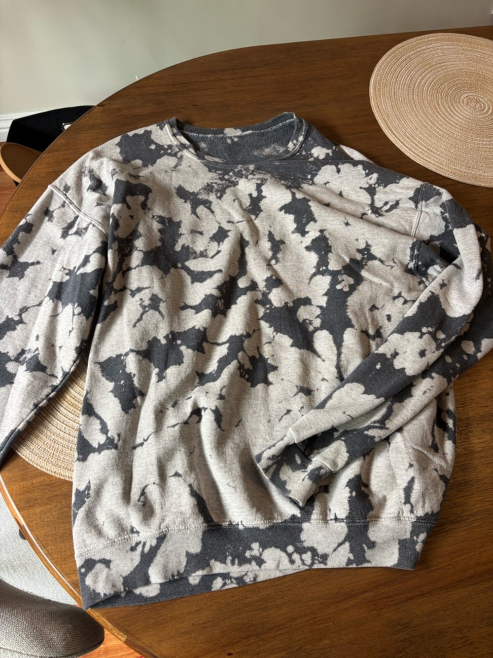Men's Gray and Charcoal Tie-Dye Crewneck Sweater
